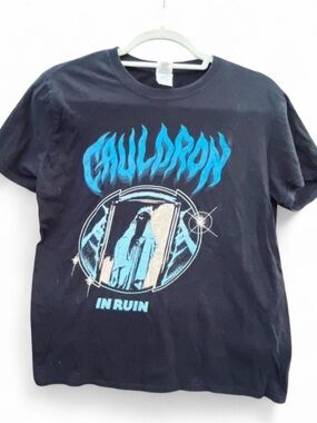 Gildan Black Band Graphic Tee with Blue Print
